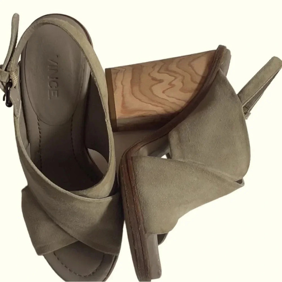 Vince Helena crisscross suede sling back Sandal Block heel Taupe Women’s size 6 - Picture 5 of 13